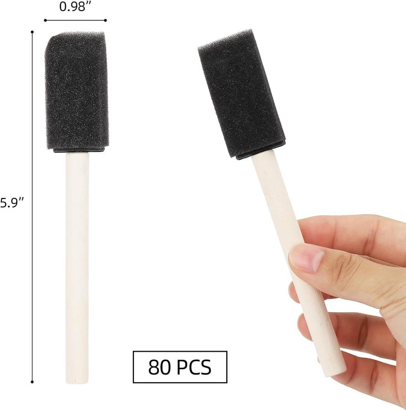 acDesign 80Pcs Foam Paint Brushes 1in Sponge Paint Brush Wood Handle Foam Brushes for Clean，Staining，Varnishes, Crafts - Image 2